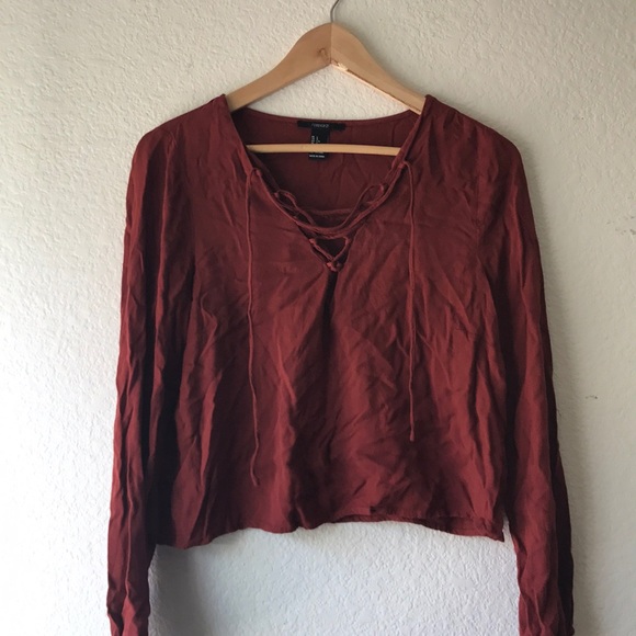 Forever 21 Tops - Burnt Orange Lace Up Crop Top